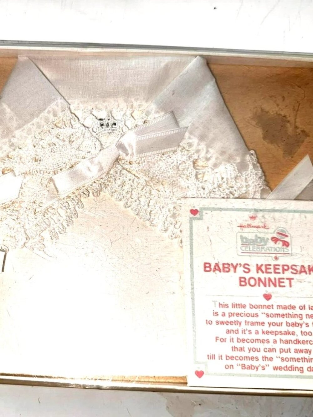 Hallmark Baby's Keepsake Bonnet Lace & Ribbon Something Old for Wedding